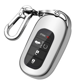 QBUC for 2022 Honda Key Fob Cover with Keychain,Soft TPU Full Cover Protection Key Fob Shell Compatible with 2022 Honda Accord Civic Smart Remote Key Fob Case (Silver)