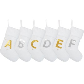 BHD BEAUTY Initial Christmas Stockings White Velvet Gold Sequin Soft Faux Fur 20 Inches Embroidery Monogrammed Stocking Pattern for Family Decorations Hanging Ornament for Xmas Holiday Party Letter U