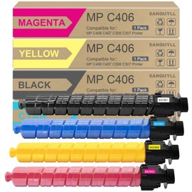 SANQUYLL MP C406 Toner Cartridge 4-Pack, Black, Cyan, Magenta, Yellow, Compatible for Ricoh MP C406 C407 C306 C307, High Yield, Up to 17,500 Pages Black, 6,000 Pages Color