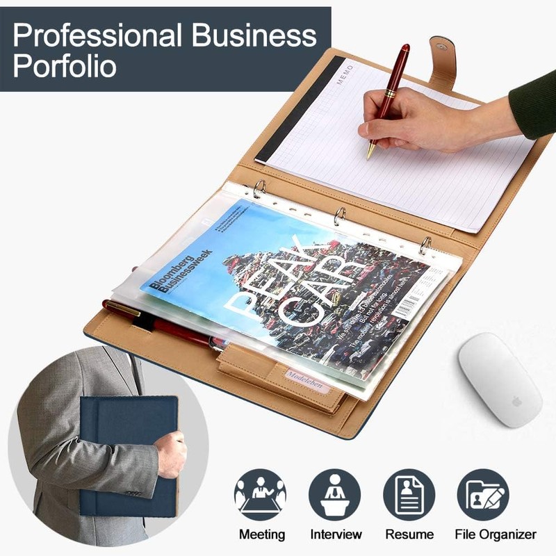 A4 Leather Padfolio with 3 Ring Portfolio Binder with Clipboard