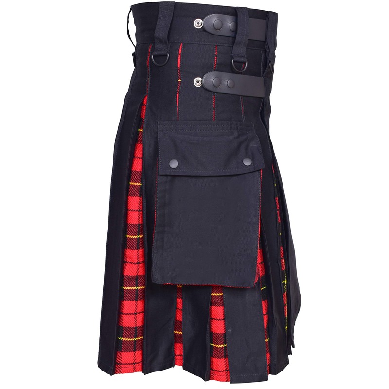 Kilts-Men's Plus Size Scottish Hybrid Black Cotton & Tartan Utility