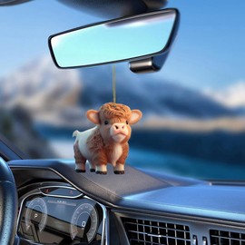 Torcarvh Cute Car Pendant Ornament Cartoon Cattle Cow Decorative Hanging Acrylic Cow Pendants Tree Ornament Decorations for Cars Backpacks Home Tree Windows Walk Decor(A-NO.4)