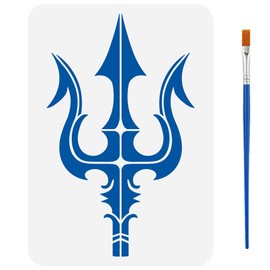FINGERINSPIRE Poseidon Harpoon Stencil with Brush 8.3x11.7inch Decorative Harpoon Pattern Template Hollowed Ocean Poseidon Stencil Ocean Theme Template for Wood Wall Floor Furniture Decoration
