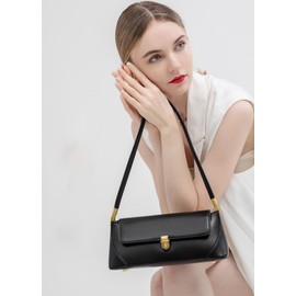 Small Shoulder Bag for Women Vintage Handbag Retro Classic Small Tote Purse 90s Buckle Closure (Black)