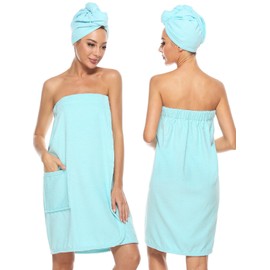 Knuffnee Women's Terry Towelling Sauna Kilt Sauna Towel Sauna Kilt with Pocket and Velcro Fastening, blue