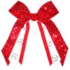 Softball, Baseball Soft Touch Sequin Hair Bow, Made in the USA, Many Colors, White Pony Band, (Red)