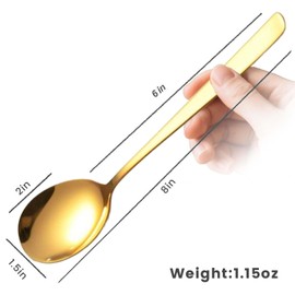 HANSGO Korean Spoons with Long Handles, 8 Inch Stainless Steel Soup Spoons for Home Kitchen Restaurant, 8PCS, Gold