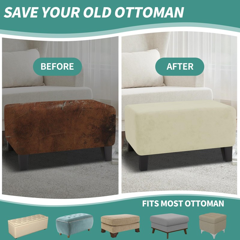 MAXIJIN Velvet Ottoman Cover Rectangular Stretch Square Ottoman Covers Slipcover