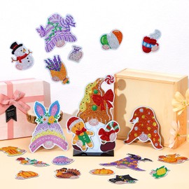Menkxi 36 Pcs Gnome Diamond Painting Magnets Christmas Thanksgiving Diamond Art Decor DIY Holiday Seasonal Tiered Tray Decoration with Magnet Pieces Detachable Table Fireplace Decorations