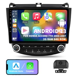 Car Radio Stereo for Honda Accord 7th 2003 2004 2005 2006 2007, Android 13 2G+64G Wireless Carplay Android Auto, 10 inch Touchscreen Car Radio Bluetooth WiFi GPS Navi FM/AM Head Unit, Backup Camera