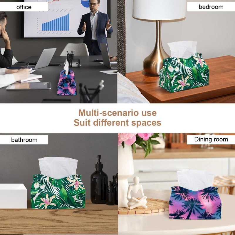 2 Pack Tissue Box Cover Holder, Palm Tree Leaves Rectangle