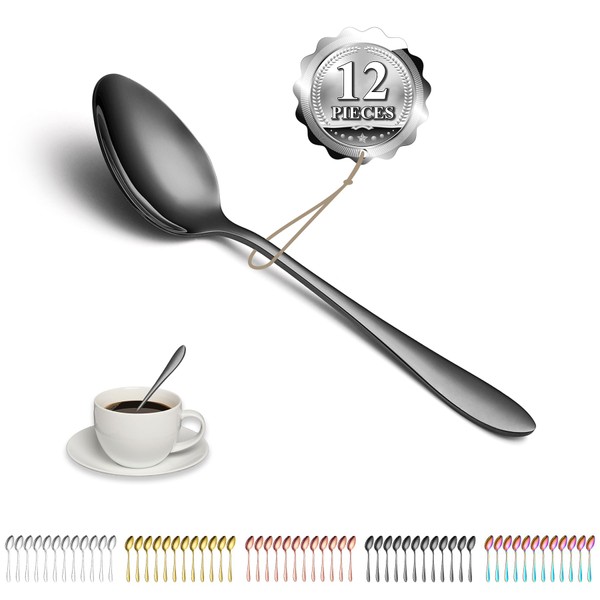 Kyraton Black Teaspoons Set of 12 Pieces, 14cm Titanium Black