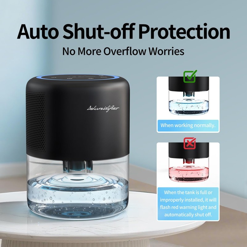 Windangel 44oz(1.3L) Small Dehumidifier for Home, Auto-Off Quiet Portable Dehumidifier