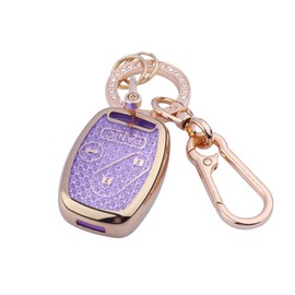 Cute Bling Key Fob Cover for Honda, Diamond Cut TPU Case with Keychain, Protective Shell for 2007-2016 Honda Accord Crosstour CR-V CR-Z Fit Insight,Purple