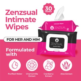 ZENZSUAL Intimate Wet Wipes 30 Count (Unscented)–pH-Balanced,Hypoallergenic Feminine Wipes for Sensitive Skin–Odor Control&Gentle Cleansing with Aloe Vera,Chamomile&Cranberry Extract-Daily Fresh Care