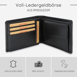 Baur Men's Genuine Leather Wallet with RFID Protection, Landscape Format, Wallet with Coin Compartment and Card Slots, Wallet, black, Large landscape format