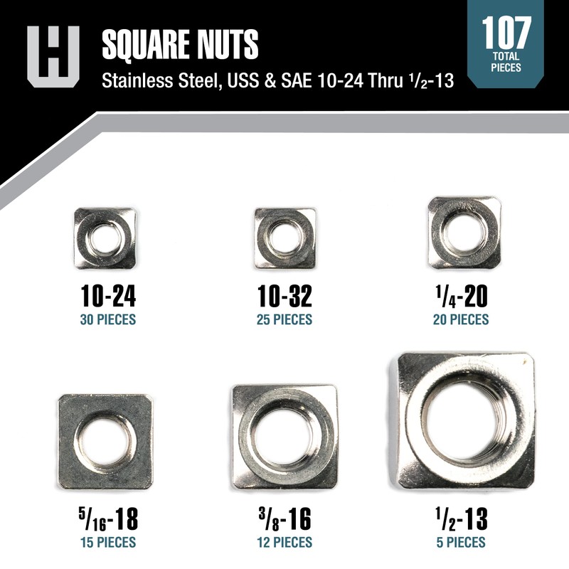 Workshop Hardware 107 Piece Fastener Assortment Kit, Square Nut Set,