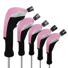 Andux 5pcs/Set Golf 460cc Driver Fairway Wood Club Head Covers Long Neck Pink