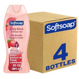 Softsoap Moisturizing Body Wash and Shave Gel, Creamy Strawberry Scent, 20 fl oz Bottle (Pack of 4)
