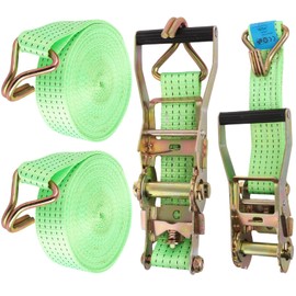 FWEEK 2 Sets Ratchet Tie Down Straps 5cm x 10m, 11000lb Break Strength, Heavy Duty Lashing Strap, Securing Straps with Handle and Metal J Hook for Trucks, Cars, Motorcycles – Green