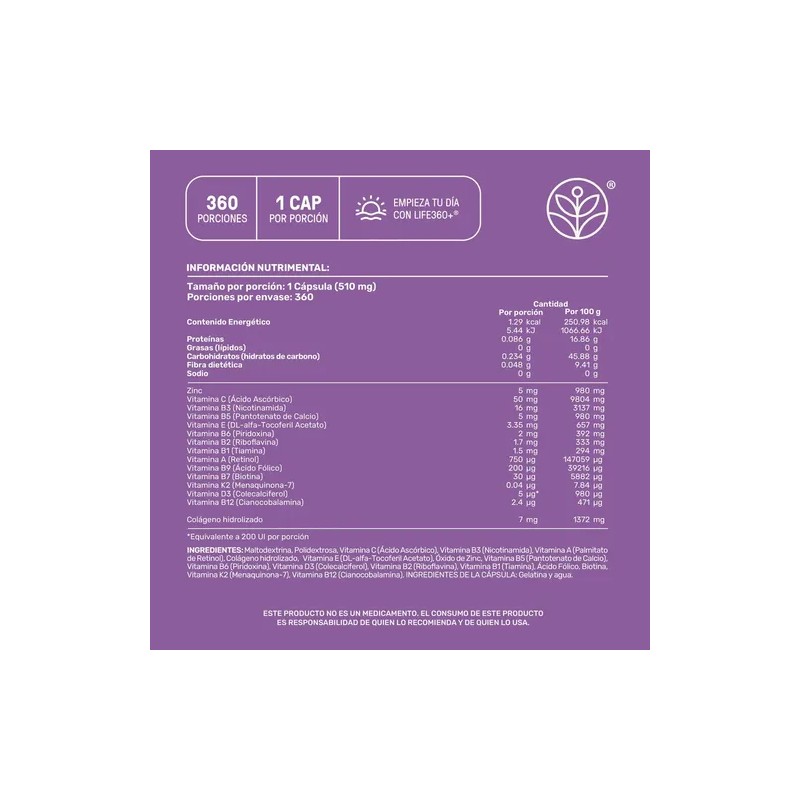 Multivitamínico Mujer 360 Cápsulas Sabor Suplemento Alimenticio Life360