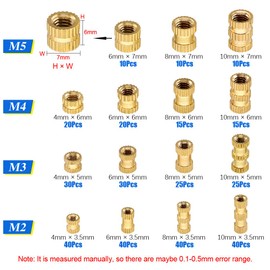 Glarks 370Pcs M2 M3 M4 M5 Female Thread Knurled Brass Threaded Insert Embedment Nut Assortment Kit for 3D Printing
