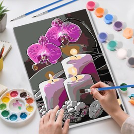 Skyboda Christmas Paint by Numbers Kit for Adults Beginners with Frame, Candles Flower Adult Paint by Number Kits on Canvas, Easy DIY Oil Painting Kits for Home Decor, 8x12in