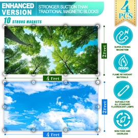 Aheroi 4 Pack Fluorescent Light Magnetic Covers, Mix Light Covers for Ceiling Lights Classroom, Light Covers for Ceiling Lights, Drop Ceiling Light Cover Classroom Light Filters(Forest&Blue Sky)