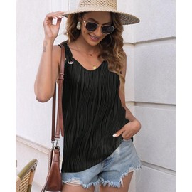 Disamer Women Summer Tops Casual Spaghetti Strap Tank Tops 2025 Loose Fit Trendy Cute Lace Sleeveless T Shirts(L.B Black)