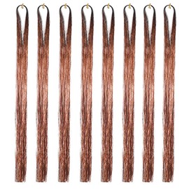 Hair Tinsel Extensions Brown Colorful Glitter Tinsel Hair Kit Heat Resistant 42 Inch Sparkling Fairy Hair Accessories for Women Kids Girls 8 Pcs 200 Strands/Pcs