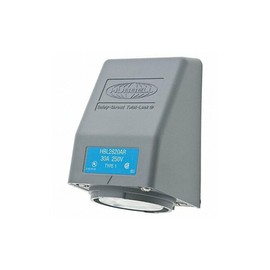 Hubbell HBL2620AR Locking Safety Shroud Receptacle, L6-30R, Angled Surface Mount, Gray, White