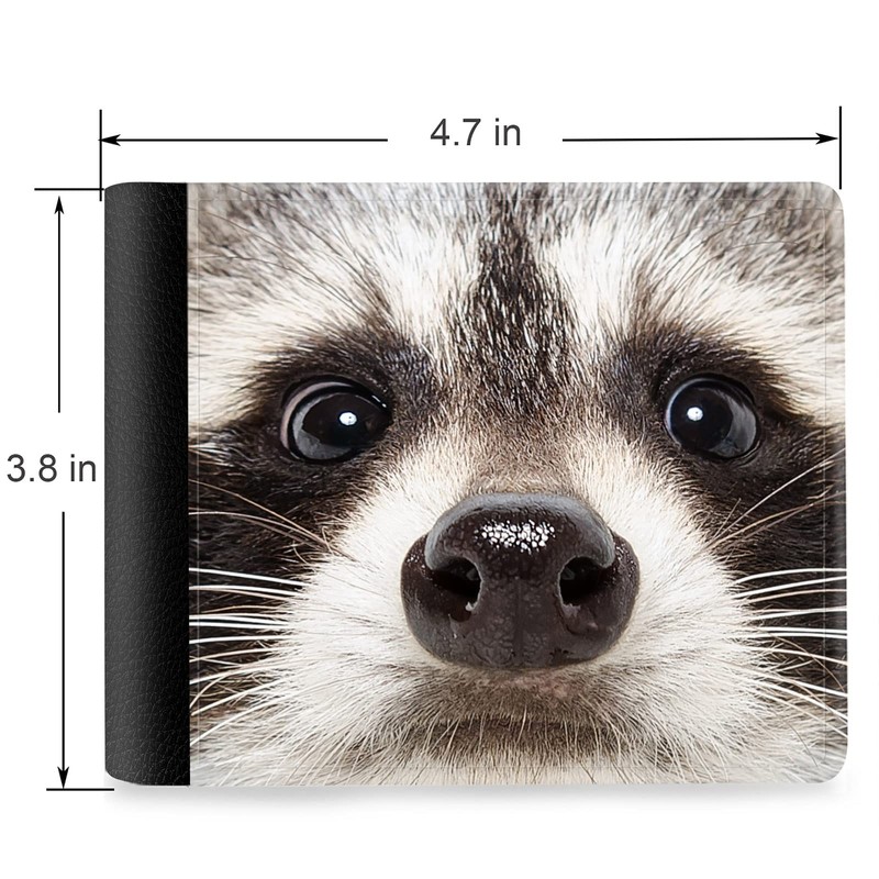 Trofung (Raccoon Face Muzzle Front Pocket Slim Bifold Leather Wallet