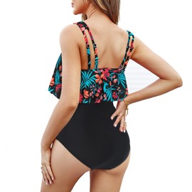 YNIQUE 2 Pieces Bathing Suits Tummy Control Swimsuits for Women Top Ruffled Swimwear with High Waisted Bottom Tankini Bikini Set