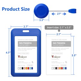 Teskyer 3 Pack Retractable Badge Holder, Retractable Keychain, ID Badge Holder, with 1 Clear Window, Hold 1 Card, for Office, Business, Blue