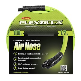 Flexzilla Air Hose, 1/2 in. x 100 ft., 3/8 in. MNPT Fittings, Heavy Duty, Lightweight, Hybrid, ZillaGreen - HFZ12100YW3