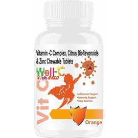  Pub Vitamin C Tablets Immunity Booster for Kids and Zinc Supplements for Growth Strength Strong Bones Sugar Free Orange Flavor Chewable Tablets -60