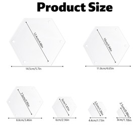BOXOB 6pcs Hexagon Quilting Templates Set, 1" 1.5" 2" 3" 4" 5" Acrylic Quilt Templates Rulers for Patchwork Sewing Cutting & DIY Crafts