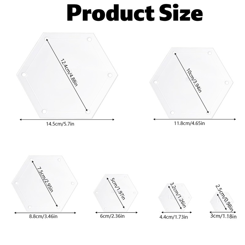 BOXOB 6pcs Hexagon Quilting Templates Set, 1" 1.5" 2" 3"