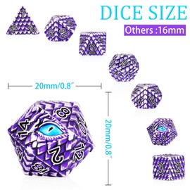 Metal Dice Set D&D,7 PCS Dragon Scale Metallic DND Dice Set,Dragon Eye Metal Dice with Grogeous Gift Case for Dungeons and Dragon Tabletop Game (Purple Dragon Scale & Blue Eye)