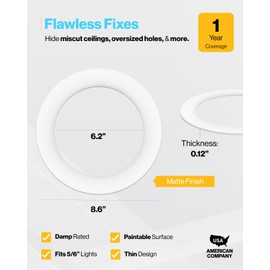 Sunco 48 Pack Goof Rings for 6 Inch Recessed Lights, Flush Mount White Can Light Trim Ring Cover, Outer Diameter 8.6 Inch, Inner Diameter 6.2 Inch, Paintable Surface, Matte Finish.