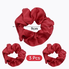3 Pcs Red Scrunchie, Premium Velvet Hair Scrunchies for Women,Solid Colors Soft Jersey Thick Hair Bands,Elastics hair Sccessories,for Girls Bobble Elastic Hairband Scrunchies Elastic Spring(Red)