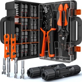 SOMELINE Solar Connector Crimping Tool Kit, 14-10 AWG Crimper for Solar Panel Cables, Tool Kit with 12 Pairs of Solar Connectors and Wrench and Stripper and Crimper, Solar Panel Connectors