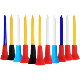 FINGER TEN Golf Tees Plastic Tee 50 Count 70 mm One Size or Multiple Sizes Mixed Height Long Short Multicoloured Rubber Cushion White Orange Red for Men Women Children Gift Pack