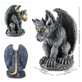 Lovely Ran Large Winged Gargoyle Statue with Solar Lights Outdoor Gargoyle Statue Garden Guardian Sculpture Figurine Gothic Decor Gargoyle Monster Dragon Creep Scary Sculpture Patio Yard Lawn