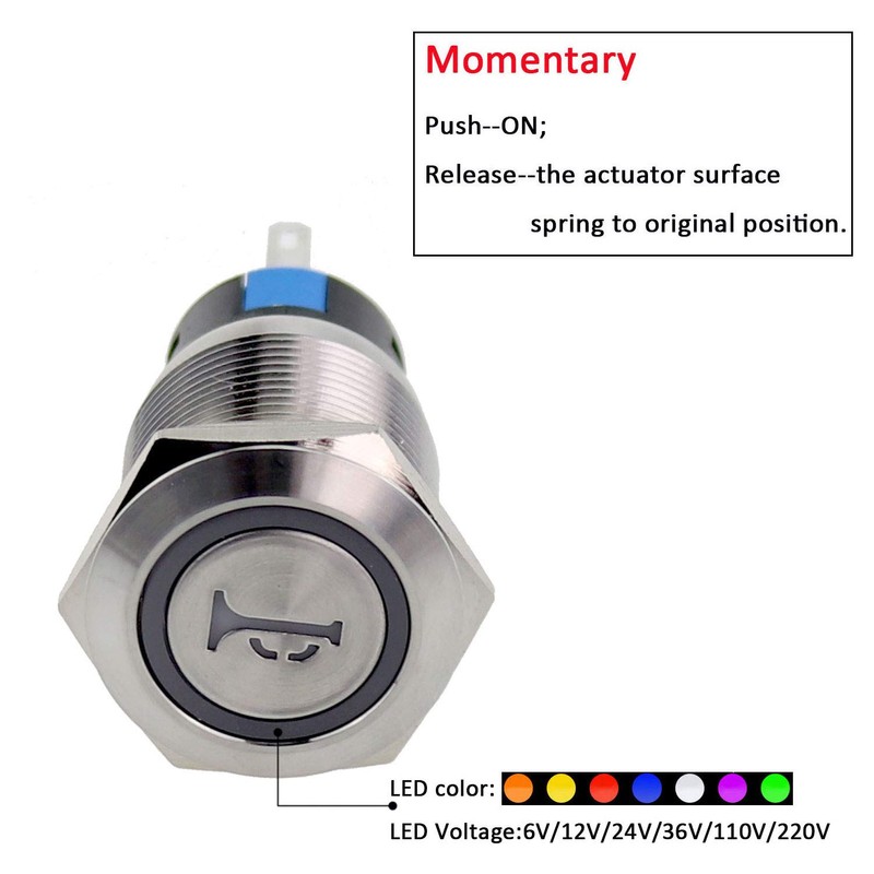 ZOYSEAY Horn Push Button Switch with Blue LED Backlit Symbol,