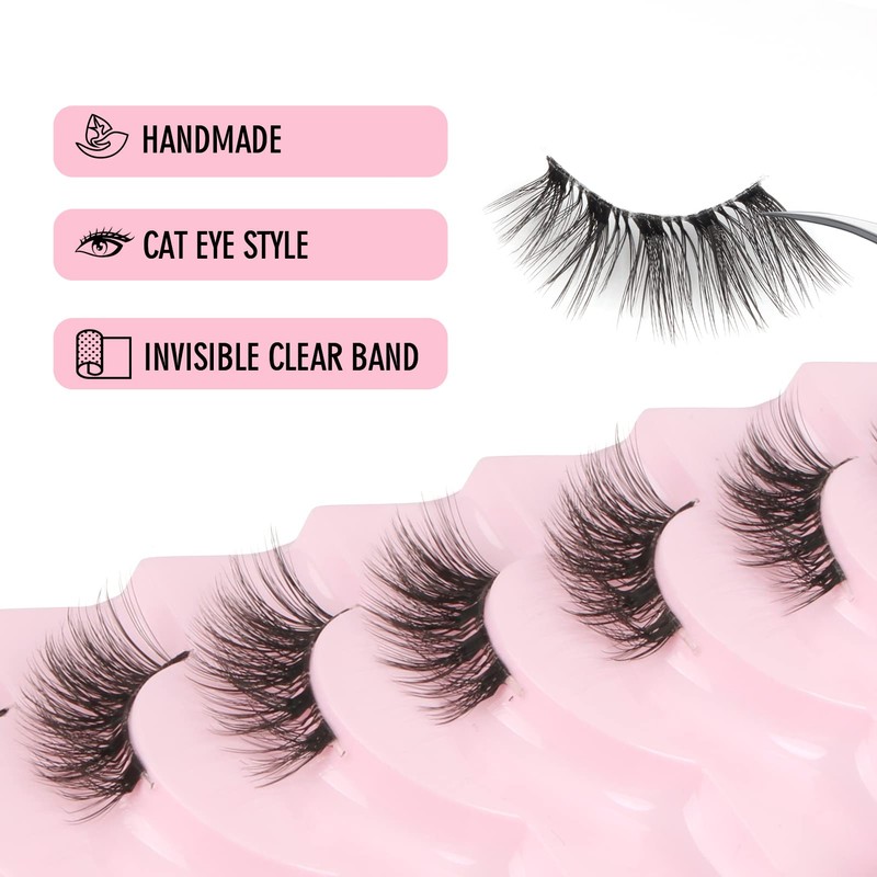 Glowingwin Half Lashes with clear band Fake Lashes Cat Eye