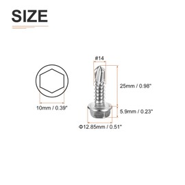 DTGN #14x1" Hex Washer Head Self Drilling Screws - 100Pack - Good for Machine - 410 Stainless Steel - Self Tapping Sheet Metal Screws