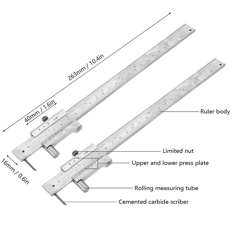 Vernier Caliper, Marking Caliper, 0-200mm Stainless Steel Pocket Caliper, Parallel