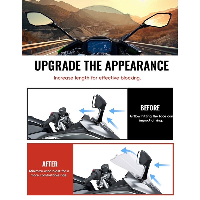 Windshield for Ninja 500 2024 2025, 18.4" Clear Motorcycle Windscreen