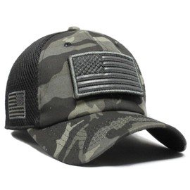 USA Flag Hat Camo Gray Detachable Patch Micro Mesh Tactical Cap